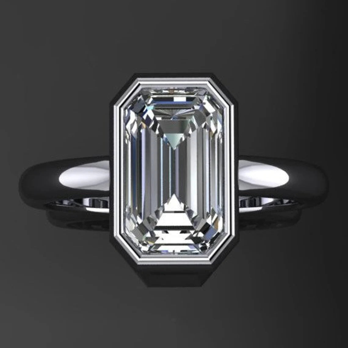 custom maria ring – 2 carat emerald cut ZAYA moissanite ring, bezel engagement ring - J Hollywood Designs
