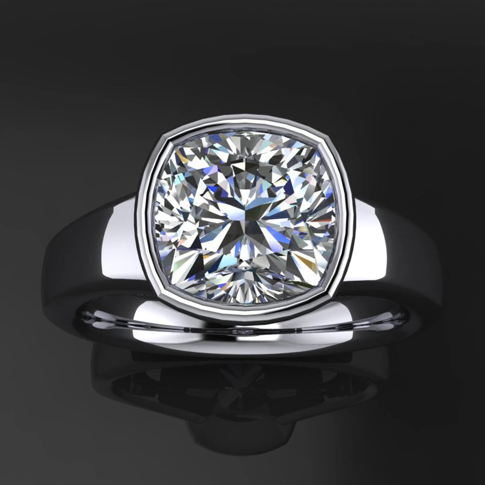 Bezel Set Cushion Cut Diamond Ring One-of-a-Kind Carat Rose-Cut