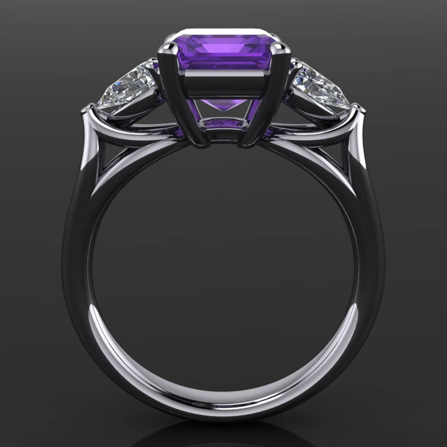 crazy rich asians ring - 2 carat amethyst ring, moissanite side stones - J Hollywood Designs