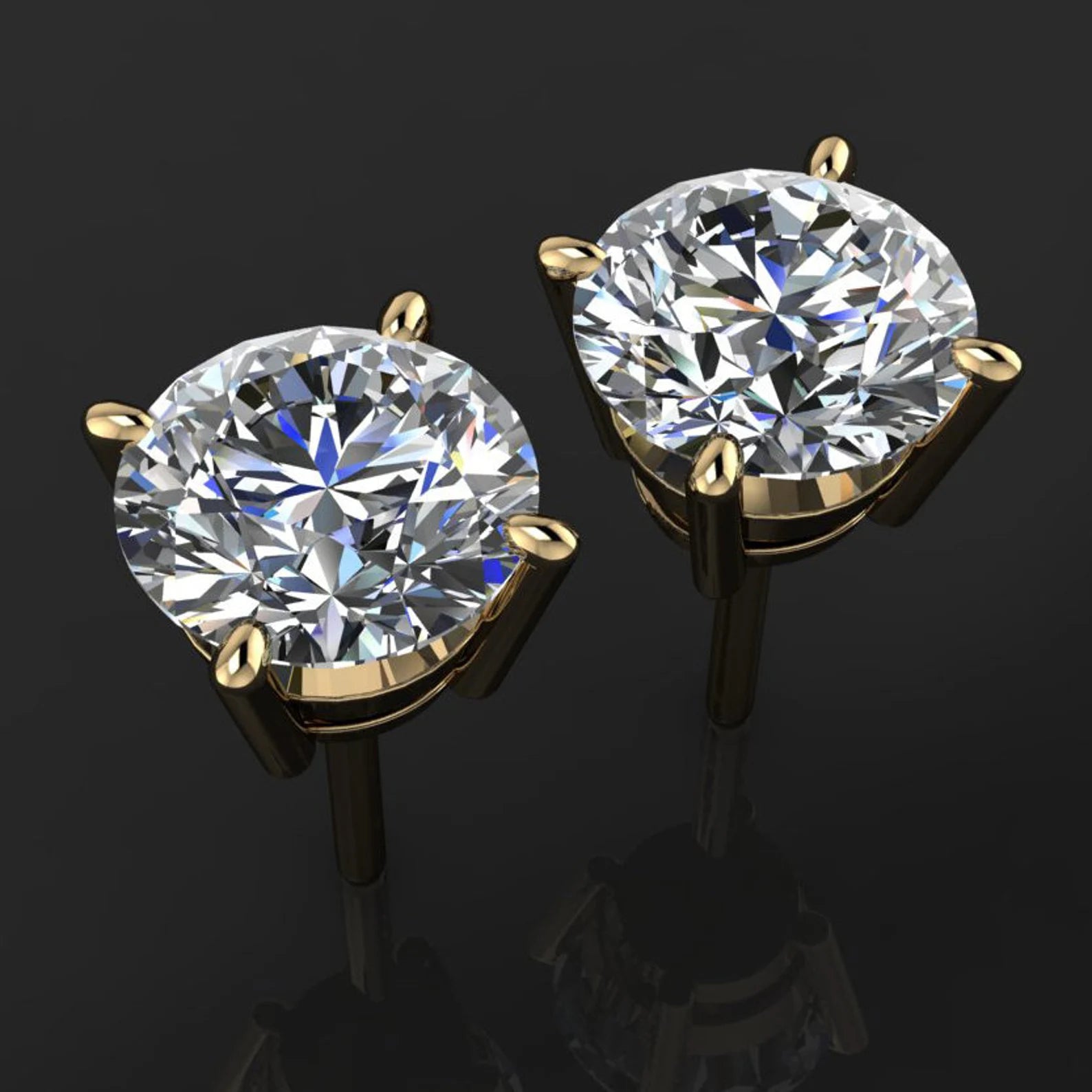 1.5 carat moissanite earrings, gold stud earrings, NEO moissanite - J Hollywood Designs