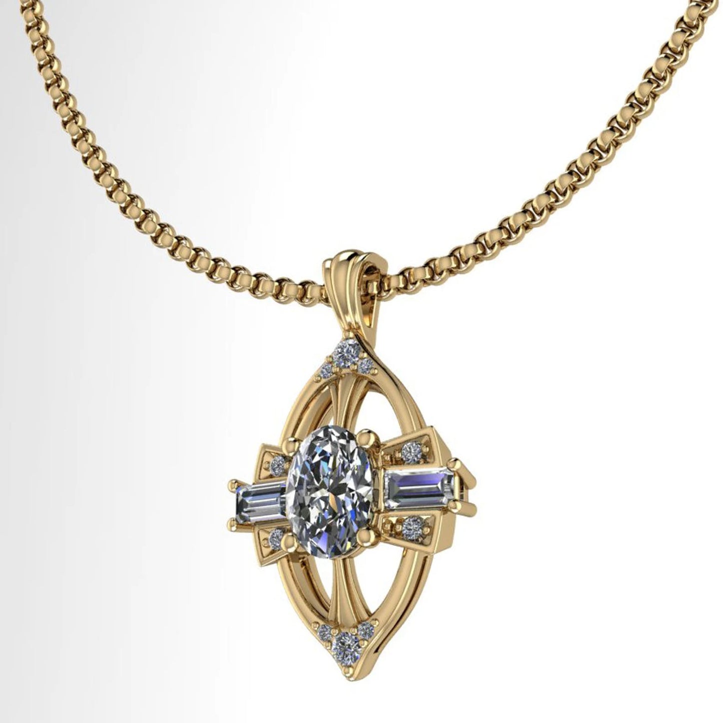 elsa pendant - 1 carat oval moissanite vintage style pendant with diamonds - necklace - J Hollywood Designs