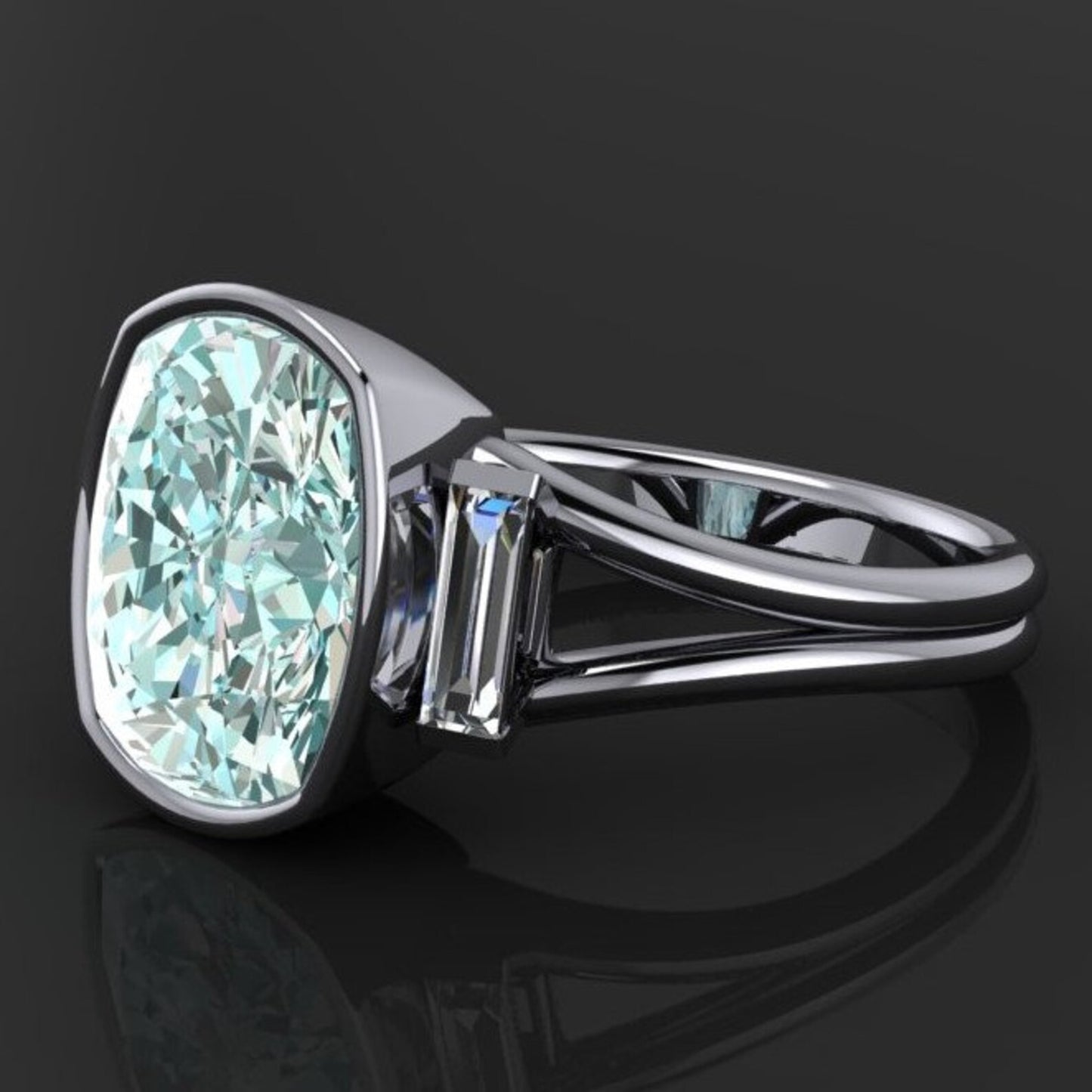 azul ring - 6 carat light blue/green cushion cut ZAYA moissanite engagement ring - J Hollywood Designs