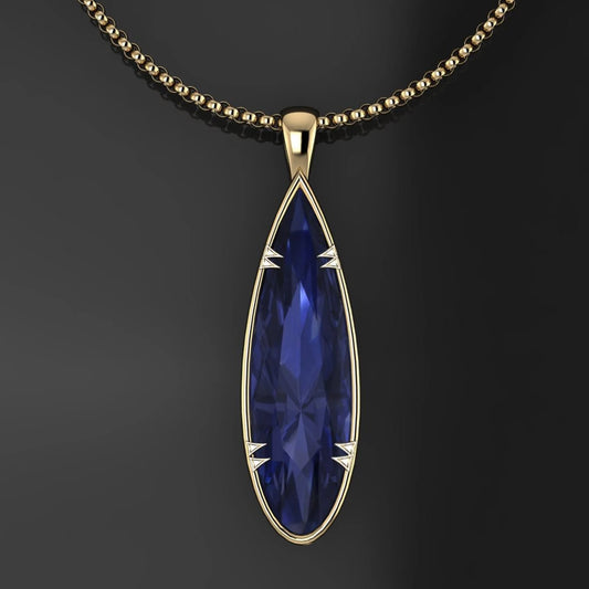 stabby pear pendant - 15 carat lab grown sapphire necklace - J Hollywood Designs