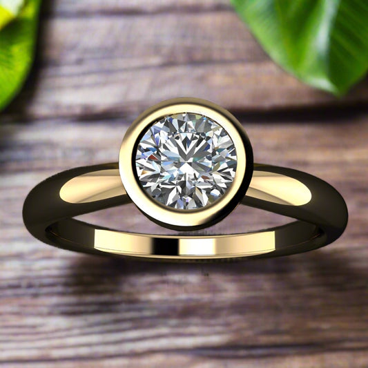 elle ring – .5 carat round brilliant NEO moissanite  bezel set engagement ring - J Hollywood Designs