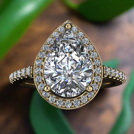 anya ring - 2 carat pear cut NEO moissanite engagement ring, diamond halo ring - J Hollywood Designs