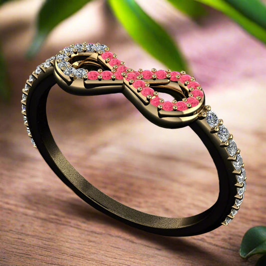 breast cancer awareness ring - pink ribbon ring, sapphires and diamonds, survivor ring, warrior ring, pink sapphire ring - J Hollywood Designs