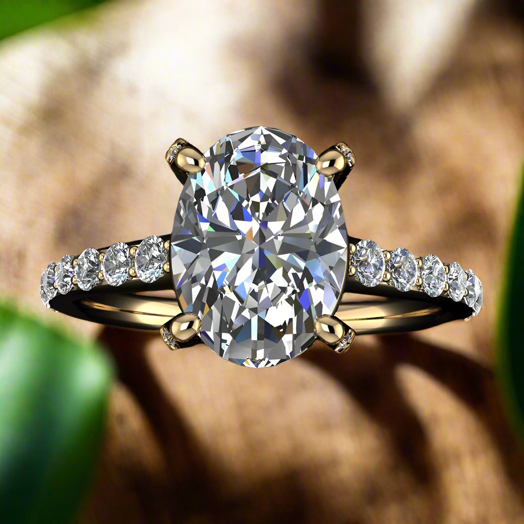 blaire ring - 2.7 carat oval moissanite and diamond ring - top view