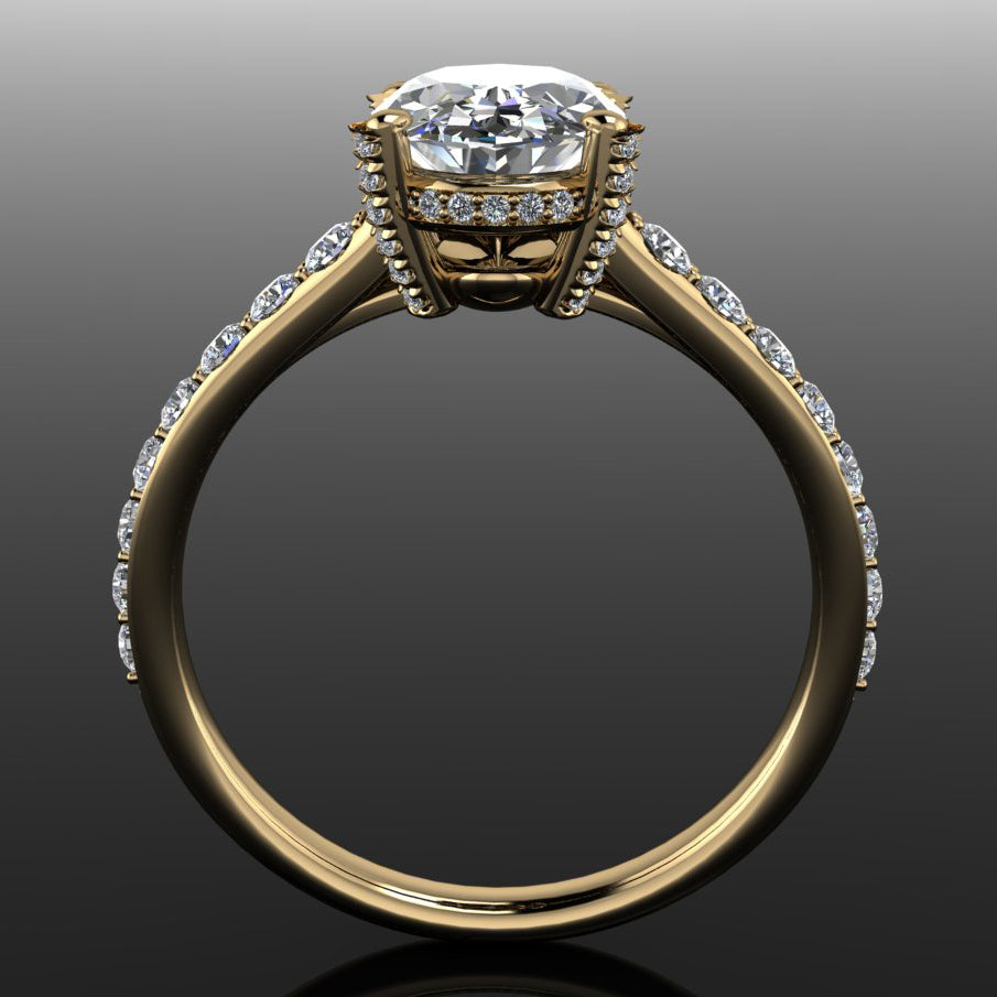 blaire ring - 2.7 carat oval moissanite and diamond ring - side view