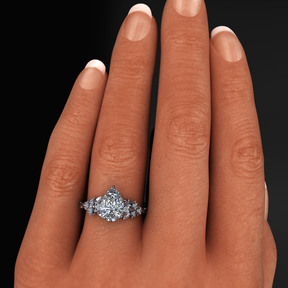 camilla ring - pear moissanite engagement ring, floral inspired ring - J Hollywood Designs