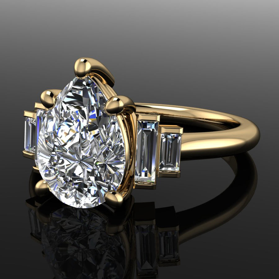 evelyn ring - 3 carat pear engagement ring - laying flat view