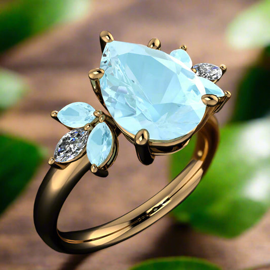 blossom pear shaped moissanite ring - angle view