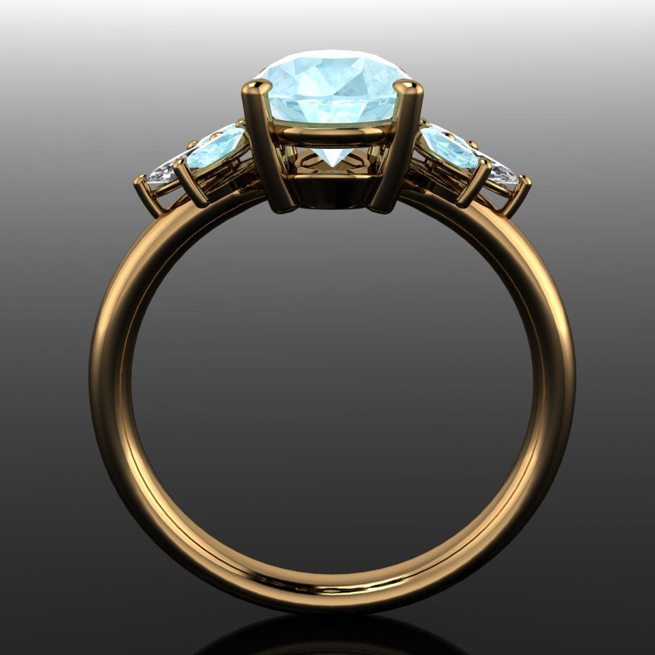 blossom pear shaped moissanite ring - through finger view