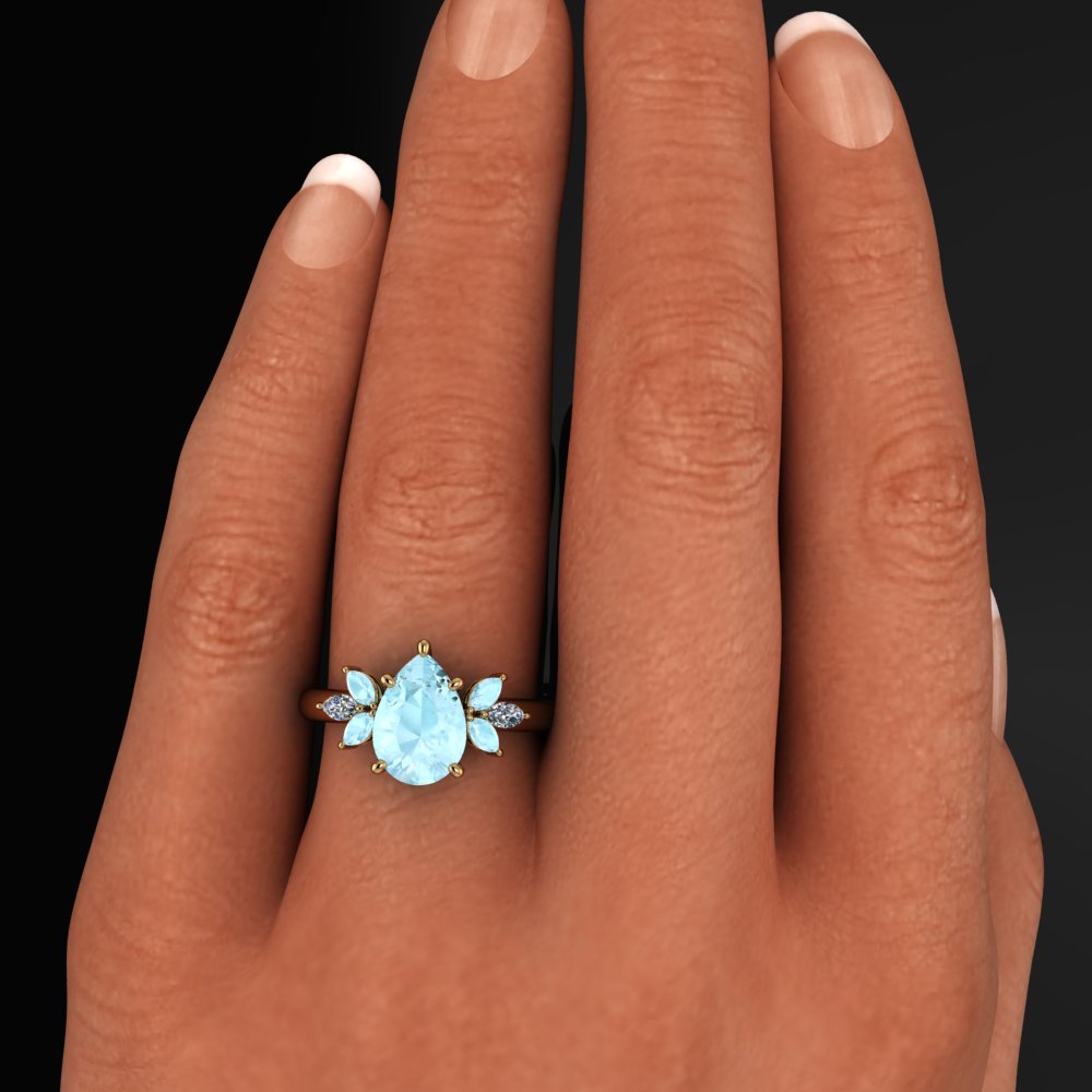 blossom pear shaped moissanite ring - model shot