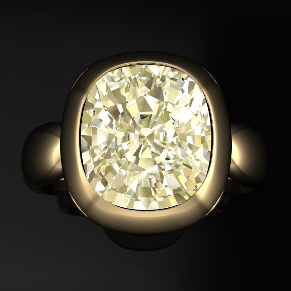 tallulah ring - old mine cut cushion soft yellow moissanite, statement ring - top view