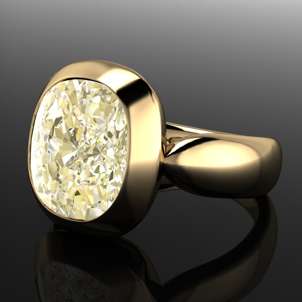 tallulah ring - old mine cut cushion soft yellow moissanite, statement ring - laying flat view