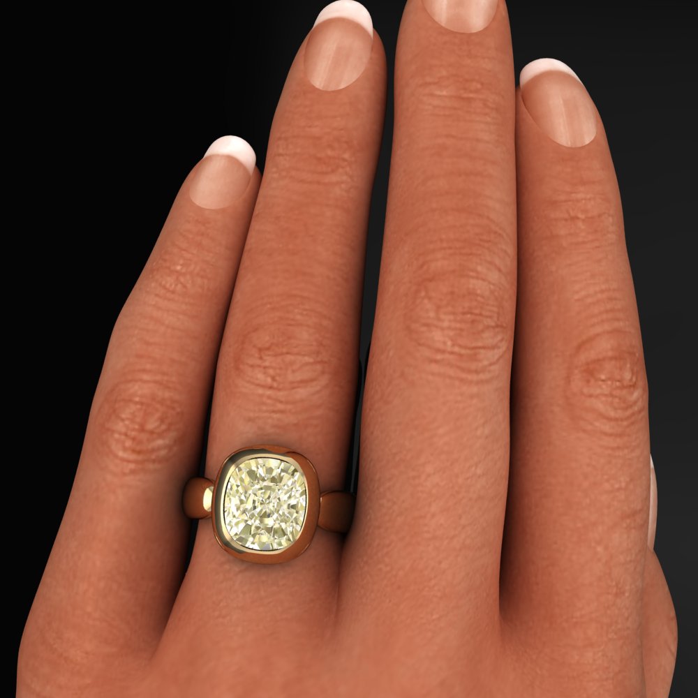 tallulah ring - old mine cut cushion soft yellow moissanite, statement ring - model shot