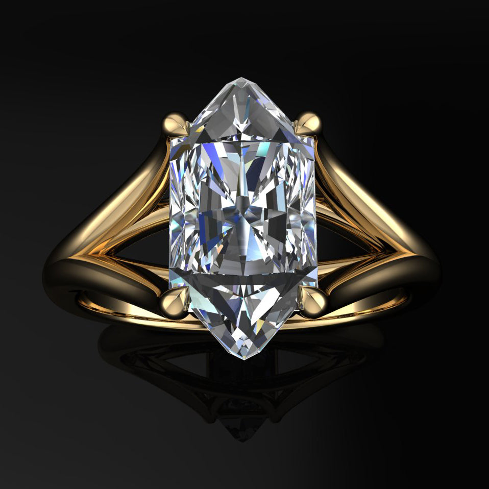 lux ring - hexagon lab diamond engagement ring - 2 carat hexagon created diamond ring