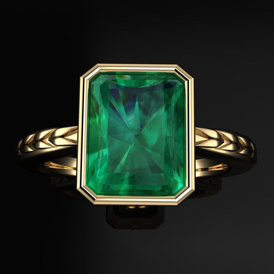Five carat green moissanite bezel ring - top