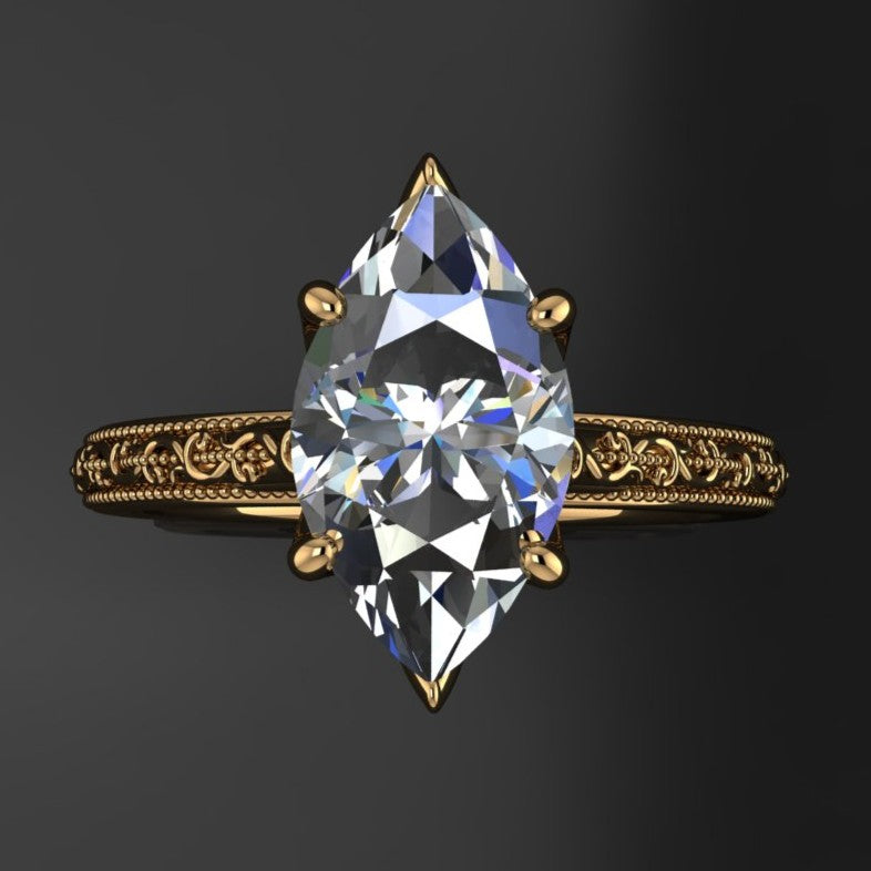 2 carat marquise lab diamond engagement ring, 18k gold ring - perla ring with overlapping prongs