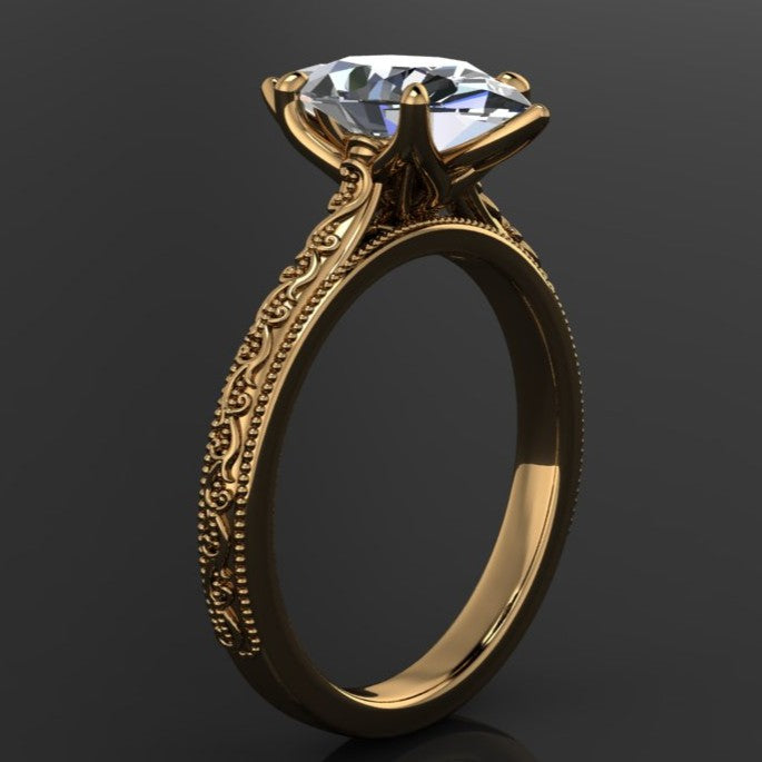 2 carat marquise lab diamond engagement ring, 18k gold ring - perla ring with overlapping prongs