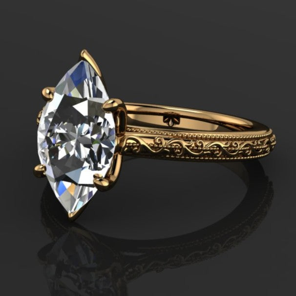 2 carat marquise lab diamond engagement ring, 18k gold ring - perla ring with overlapping prongs