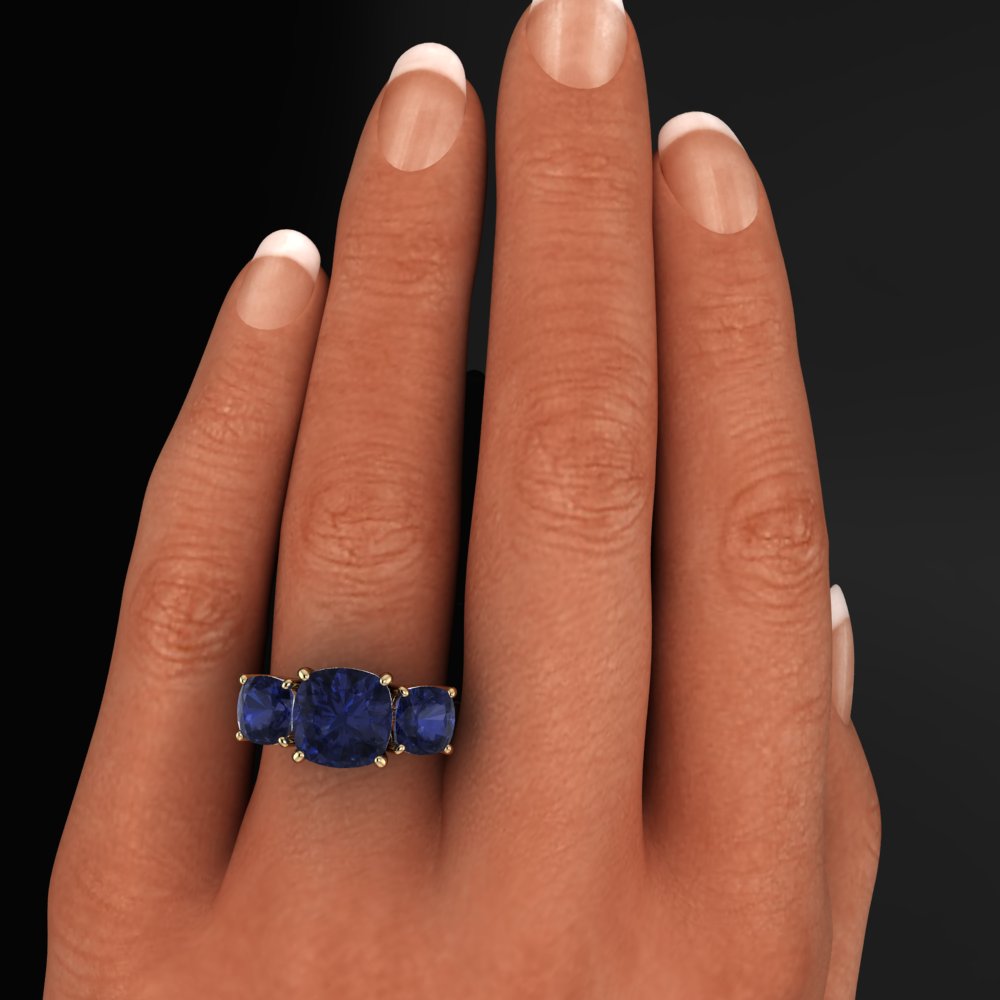 20 carat cushion sapphire and gold ring - model shot