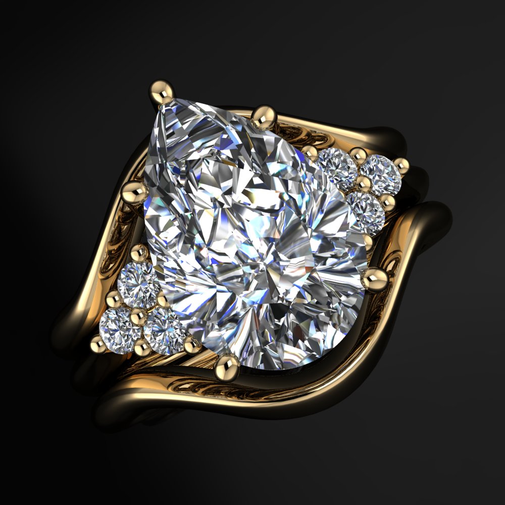 3.5 carat pear shape moissanite engagement ring - matching wedding bands