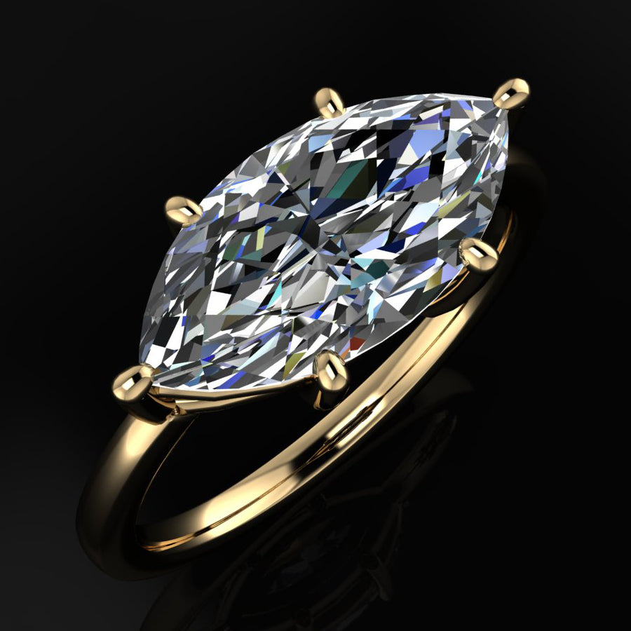 blake ring - 3 carat marquise moissanite engagement ring, 6 prong solitaire engagement ring - J Hollywood Designs