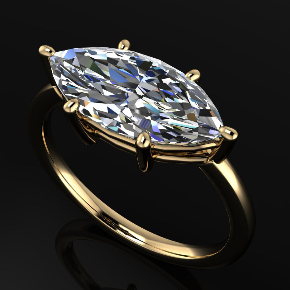 blake ring - 3 carat marquise moissanite engagement ring, 6 prong solitaire engagement ring - J Hollywood Designs