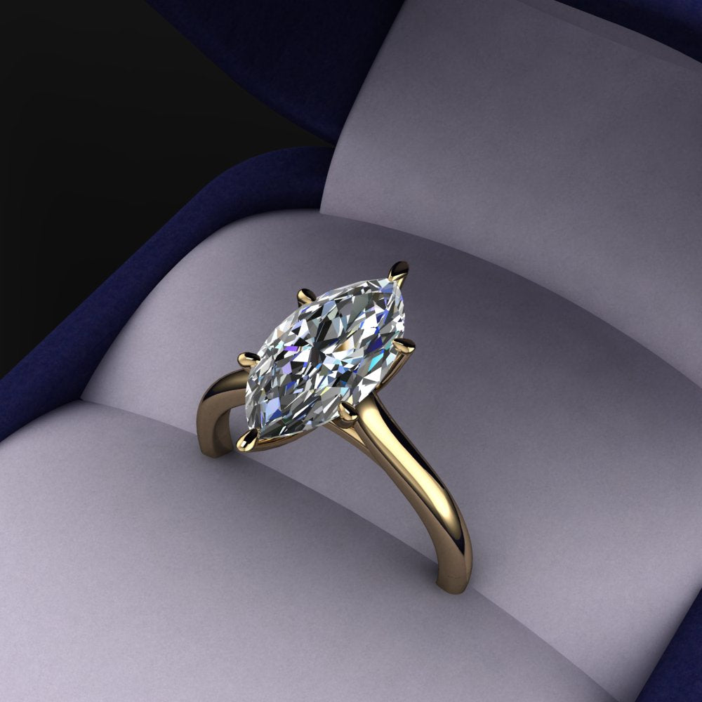 tommy ring - 3 carat marquise cut moissanite engagement ring, hidden red garnet birthstone, cathedral band