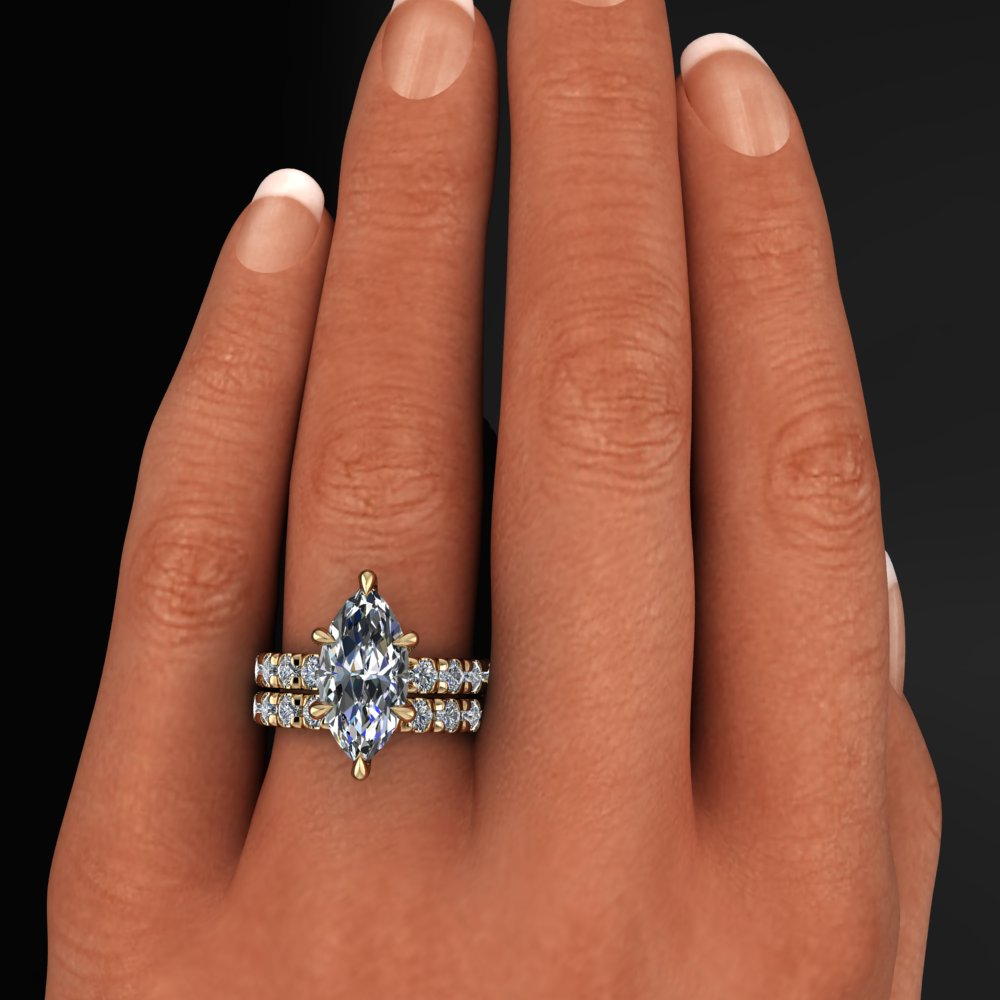 selena wedding set - 3 carat marquise lab diamond ring, matching wedding band