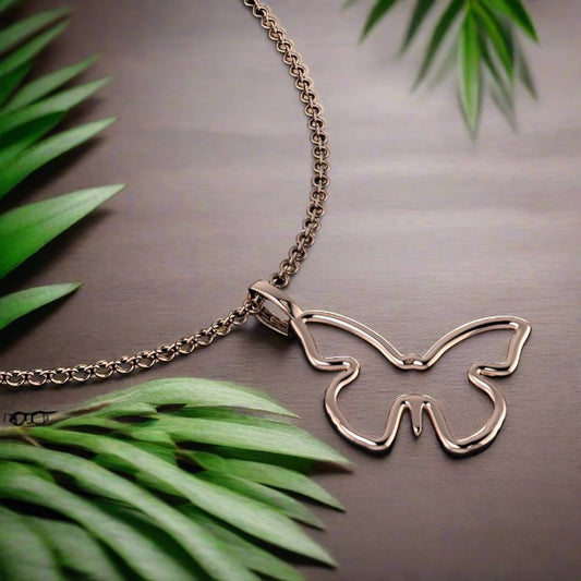 Butterfly pendant - outline necklace angle