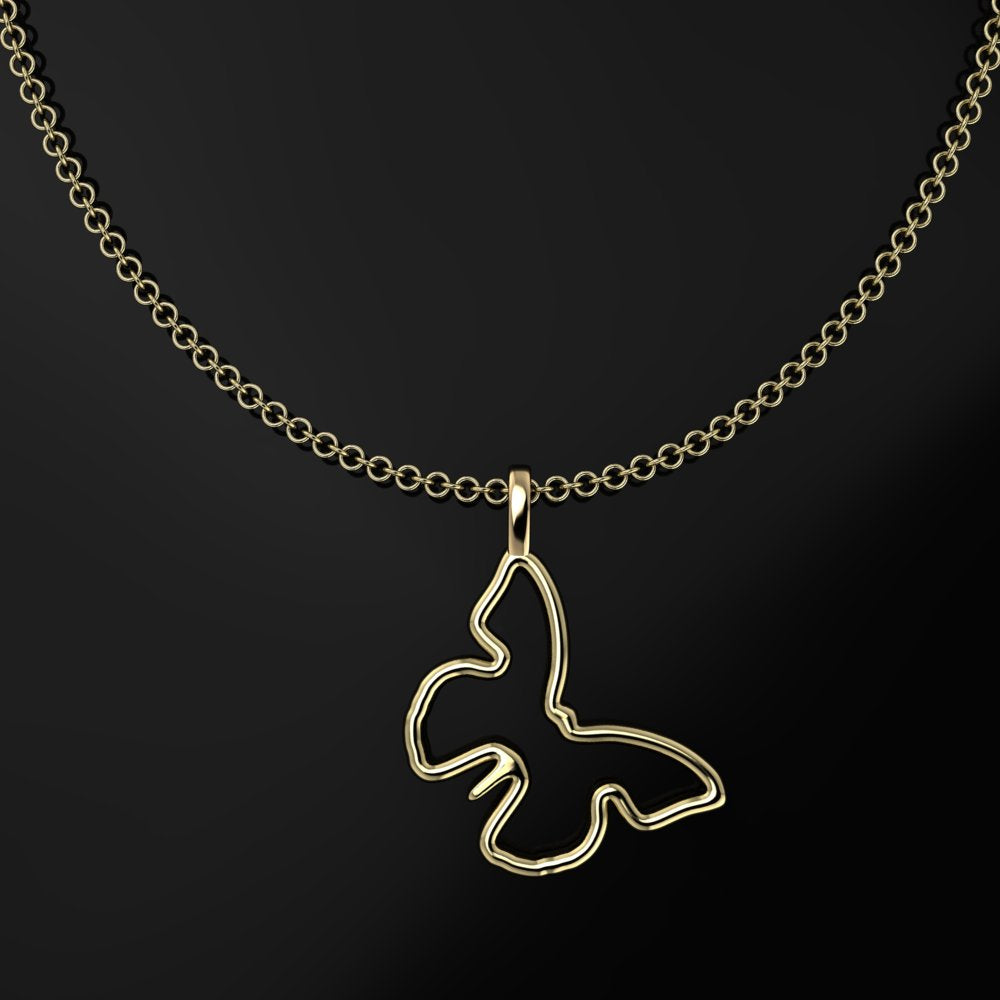 Butterfly pendant - yellow gold necklace 