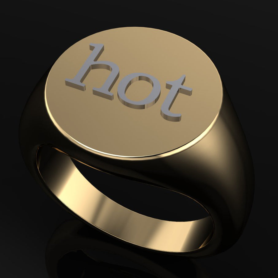 round signet ring - hot word ring, engraved signet ring, engravable signet ring - another angle view