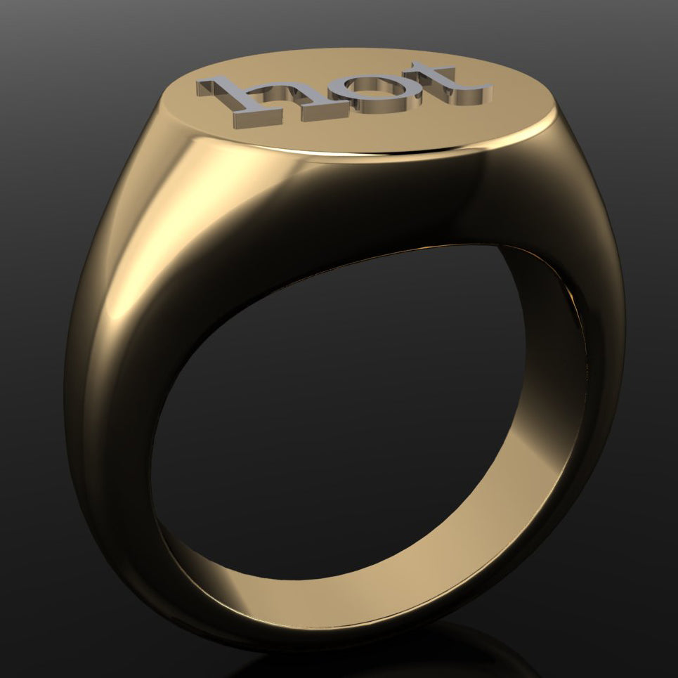 round signet ring - hot word ring, engraved signet ring, engravable signet ring - side view