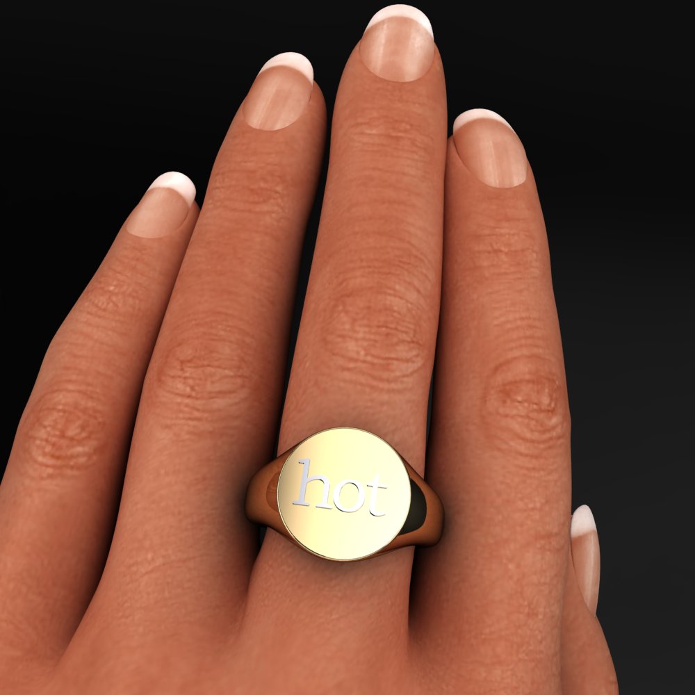 round signet ring - hot word ring, engraved signet ring, engravable signet ring - model shot