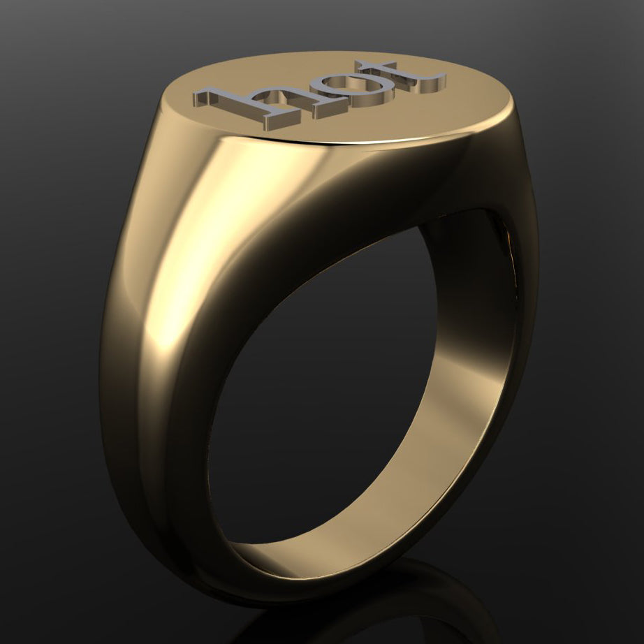 round signet ring - hot word ring, engraved signet ring, engravable signet ring - 2nd side view