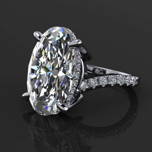 10 carat oval Sabalenka ring in lab created diamonds and platinum, tennis star engagement ring, diamond side halo - side view