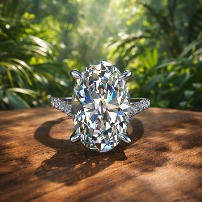 10 carat oval Sabalenka ring in lab created diamonds and platinum, tennis star engagement ring, diamond side halo - J Hollywood Designs