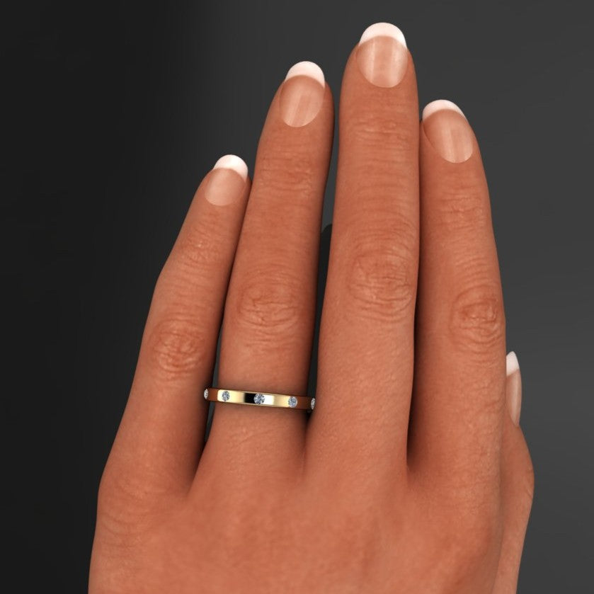 3.5 carat round moissanite wedding band - flush set moissanite stones in solid 14k gold - J Hollywood Designs