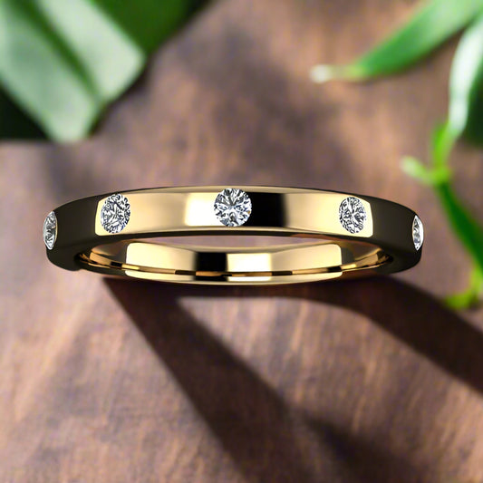 3.5 carat round moissanite wedding band - flush set moissanite stones in solid 14k gold - J Hollywood Designs