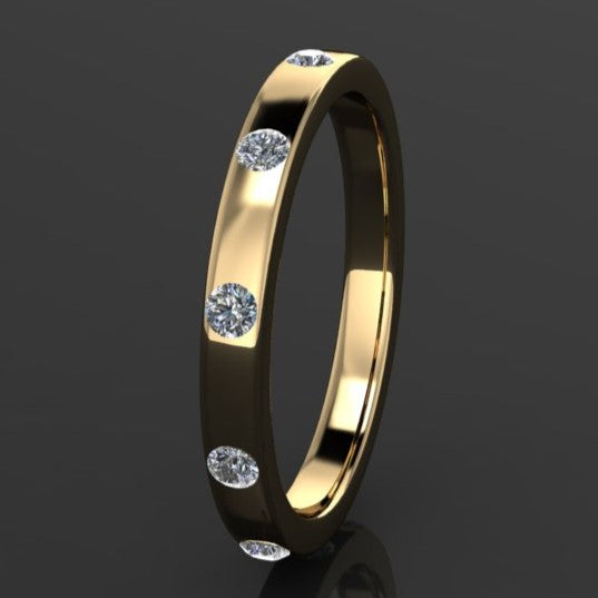 3.5 carat round moissanite wedding band - flush set moissanite stones in solid 14k gold - J Hollywood Designs
