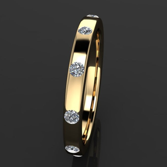 3.5 carat round moissanite wedding band - flush set moissanite stones in solid 14k gold - J Hollywood Designs