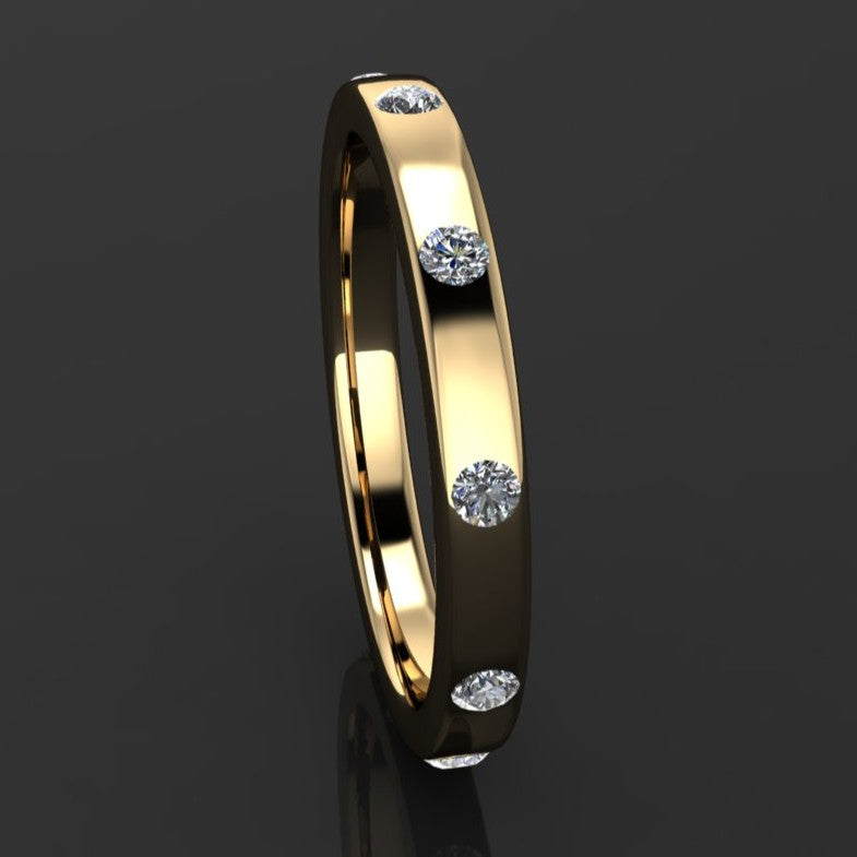 3.5 carat round moissanite wedding band - flush set moissanite stones in solid 14k gold - J Hollywood Designs