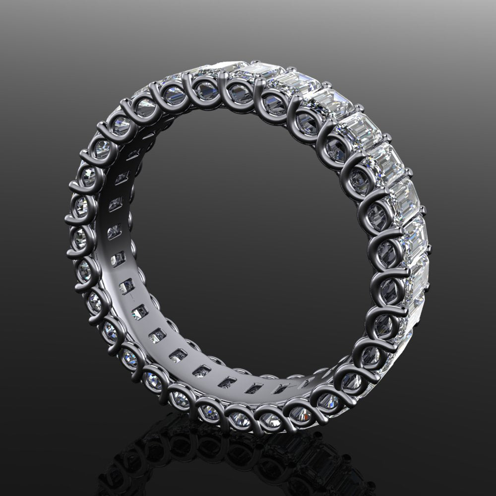 chanel ring - emerald cut moissanite eternity band in platinum - side view