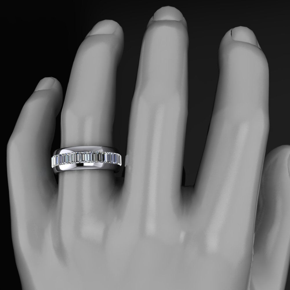 mens moissanite and platinum eternity band - model hand shot