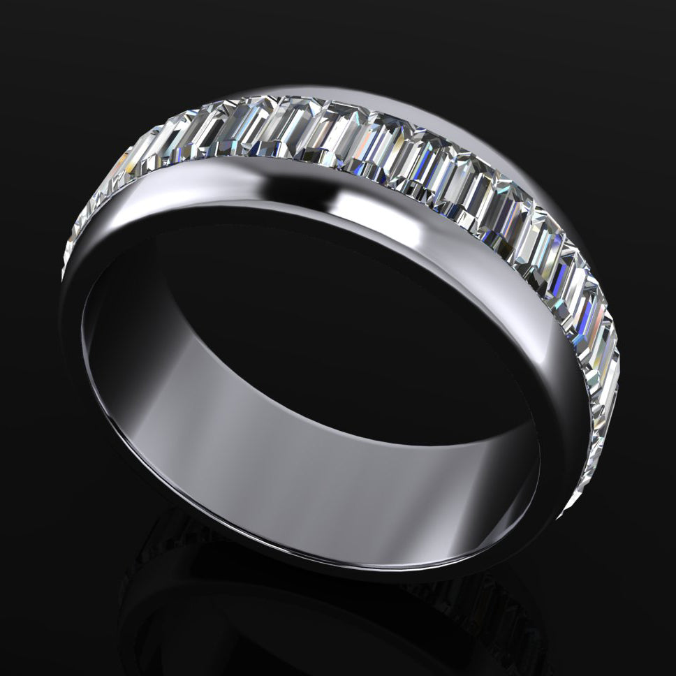 mens moissanite and platinum eternity band - angle view