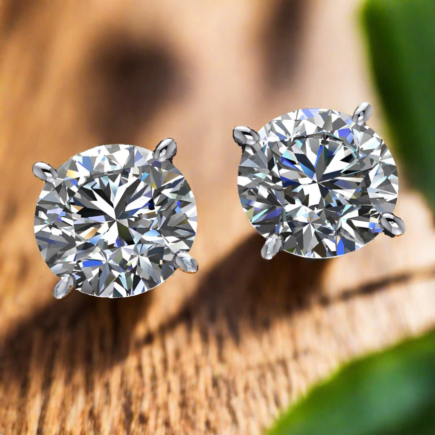 3 carat moissanite earrings, 14k gold stud earrings - J Hollywood Designs