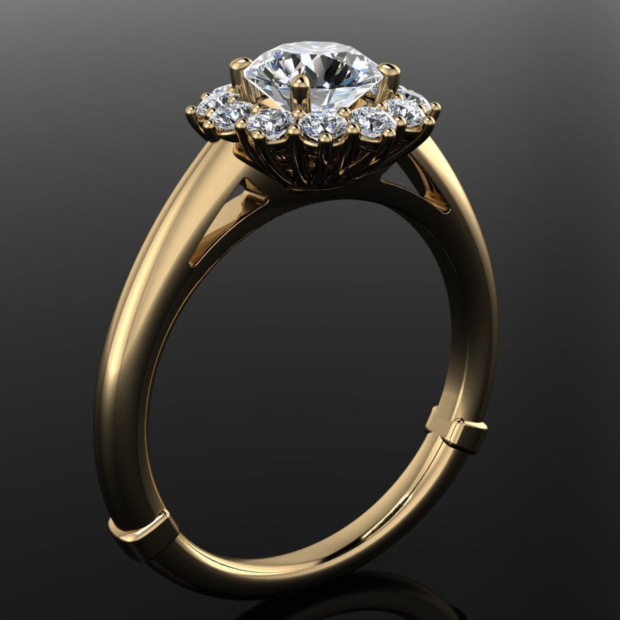 6.5mm round floral halo ring - side view