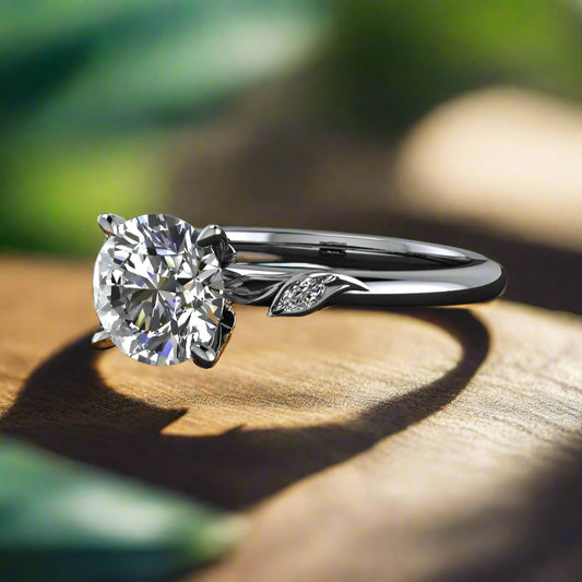 Private Listing for Eli - 1 carat round moissanite engagement ring, ZAYA moissanite leaf ring, secret garden ring, nature inspired - J Hollywood Designs
